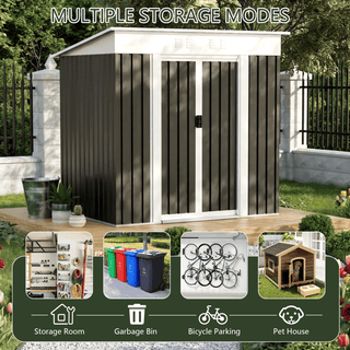 6 x 4 FT Outdoor Garden Storage Shed with Metal Frame, Sliding Door, Compact Weatherproof Tool Shed for Patio
