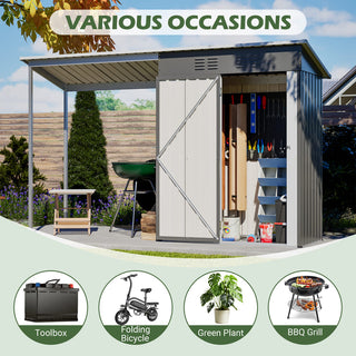 Durable 5x3FT Galvanized Steel Shed & Gazebo Combo, Easy Assembly Lean-To Storage with Open Pergola