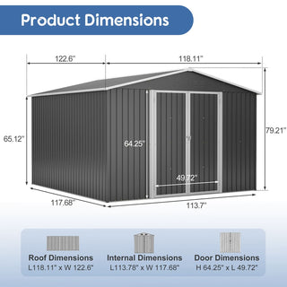 10 x 10 FT Heavy-Duty Outdoor Metal Storage Shed, Large Garden Tool Shed with Updated Reinforced Frame & Lockable Double Doors for Backyard