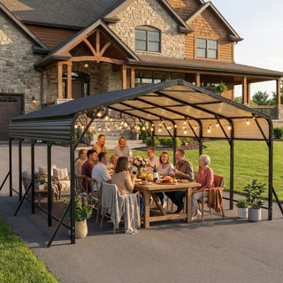 20' x 20' Heavy-Duty Galvanized Steel Carport Canopy with Triangle Reinforced Frame, UV-Proof Waterproof Shelter for Car, SUV, Boat & Tractor