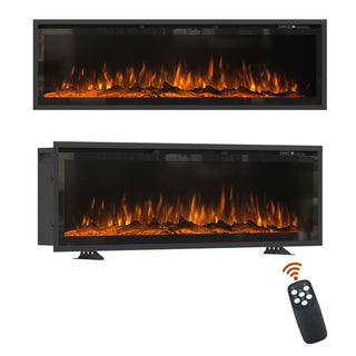 50/60/72-Inch Wall-Mounted & Recessed Electric Fireplace with Overheat Protection, Black