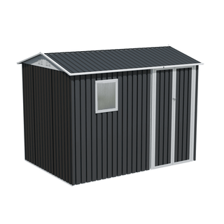 9 x 6 FT Outdoor Metal Garden Storage Shed with Window, Hinge Doors, Heavy-Duty Weatherproof Tool Shed for Patio, Backyard & Lawn Organization