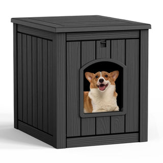 Dog House for Small to Large Sized Dogs, Outdoor and Indoor Doghouse with Durable Weatherproof Resin, Multi-Functional Pet House(Black, Medium)