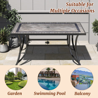 67x40 Inch Aluminum Patio Dining Table in Antique Bronze | Outdoor Rectangle Table for 6 with 2.4" Umbrella Hole
