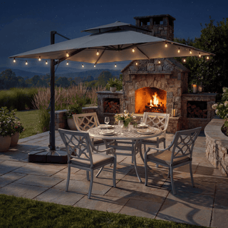 10 FT Square Aluminum Cantilever Patio Umbrella with Hook – Offset Outdoor Umbrella in Navy Blue/Tan/Gray for Patio & Garden