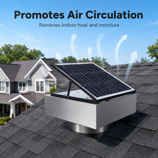 12-Inch Stainless Steel Solar Roof Vent Fan, 40W Tilt-Adjustable Panel, 1200 CFM Dual-Power Attic Ventilator with 3-Speed Remote