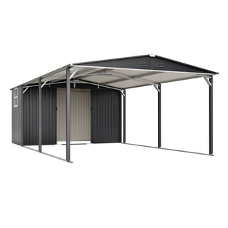12x23 Ft Heavy-Duty Metal Carport Storage Shed, Steel Garage with Sliding Door, UV-Blocking Panel & Waterproof Sloped Roof for Car, Boat, Tractor & Farm Equipment