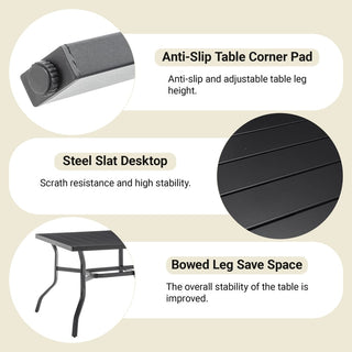 Outdoor Dining Table for 6, Powder-Coated Steel Slat Patio Table with 2.16" Umbrella Hole, Anti-Slip Pads & All-Weather E-Coated Frame for Garden & Poolside