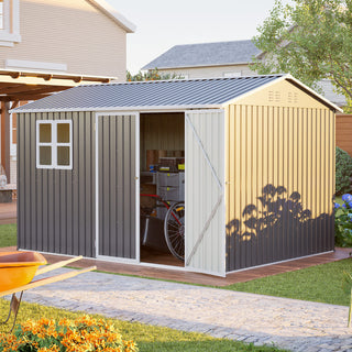 10x8 Ft Oversized Steel Storage Shed with Window, Lockable Double Doors & Sloped Roof, Heavy-Duty Outdoor Garden Tool Shed for Patio, Backyard & Lawn