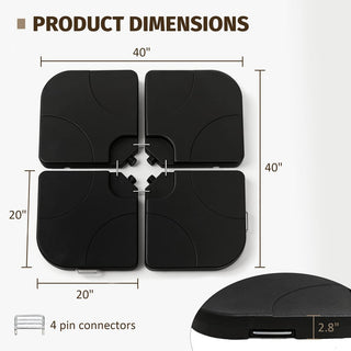 Heavy-Duty Offset Patio Umbrella Base, Refillable HDPE Stand (Water/Sand 160–220 lbs), 4-Piece Stackable Panels with Lock Pins, Weatherproof Outdoor Umbrella Support
