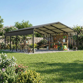 20' x 20' Heavy-Duty Galvanized Steel Carport Canopy with Triangle Reinforced Frame, UV-Proof Waterproof Shelter for Car, SUV, Boat & Tractor