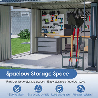 10 x 10 FT Heavy-Duty Outdoor Metal Storage Shed, Large Garden Tool Shed with Updated Reinforced Frame & Lockable Double Doors for Backyard