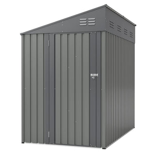 4x7 Ft Lean-To Metal Storage Shed in Olive Grey, Heavy-Duty Steel Outdoor Storage for Garden Tools & Bicycles, Weather-Resistant Backyard Organizer