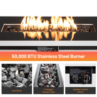 42'' W x 25'' H Steel Outdoor Propane Fire Pit Table with Lid, 50,000 BTU Patio Heating