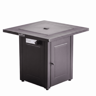 50,000 BTU Outdoor Propane Fire Pit Table, ETL Certified Gas Fire Pit with Side Door, Wood-Look Tabletop & X-Shaped Base