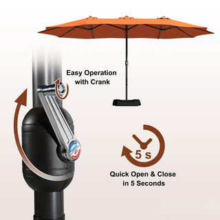 15FT Rectangular Patio Umbrella with Base & Crank Lift – Large Outdoor Market Umbrella for Backyard, Deck & Poolside