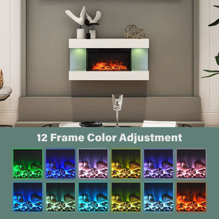 32"/50"/60"/72" Wall-Mounted Electric Fireplace with Suspended LED Lighting, Modern Indoor Fireplace for Living Room