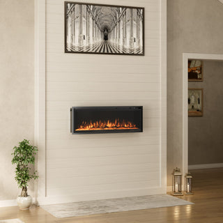 50/60/72-Inch Wall-Mounted & Recessed Electric Fireplace with Overheat Protection, Black