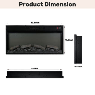 36-Inch Recessed Linear Electric Fireplace, ETL Certified, 750W/1500W Heat, LED Flame, Remote & Timer