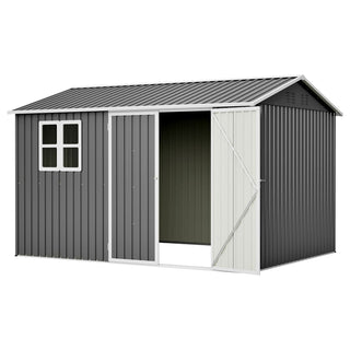 10x8 Ft Oversized Steel Storage Shed with Window, Lockable Double Doors & Sloped Roof, Heavy-Duty Outdoor Garden Tool Shed for Patio, Backyard & Lawn