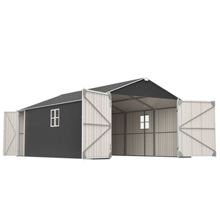 12x20 FT Heavy-Duty Metal Outdoor Storage Shed, Spacious 1810 CUFT Capacity with Double Doors, All-Weather Garage for Vehicle, Equipment & Tool Storage