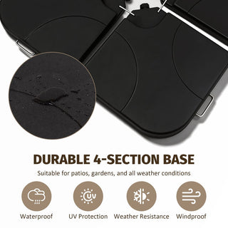 Heavy-Duty Offset Patio Umbrella Base, Refillable HDPE Stand (Water/Sand 160–220 lbs), 4-Piece Stackable Panels with Lock Pins, Weatherproof Outdoor Umbrella Support