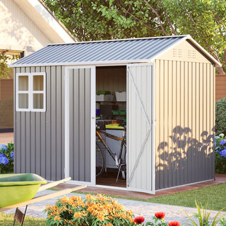 8x6 Ft Heavy-Duty Steel Storage Shed with Window, Lockable Doors & Sloped Roof, Outdoor Garden Tool Shed for Backyard, Patio & Lawn – Dark Gray