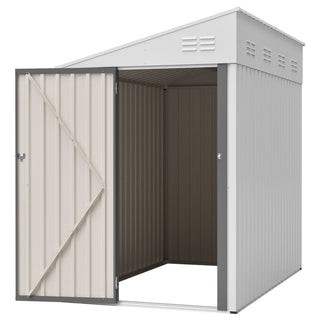 4x7 Ft Lean-To Metal Storage Shed, Heavy-Duty Outdoor Bike & Garden Storage with Lockable Door