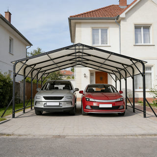20' x 20' Heavy-Duty Galvanized Steel Carport Canopy with Triangle Reinforced Frame, UV-Proof Waterproof Shelter for Car, SUV, Boat & Tractor