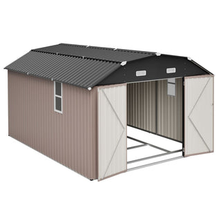 10X12 FT Metal Outdoor Storage Shed with Floor Frame Kit – Heavy-Duty Steel Garden Tool Shed