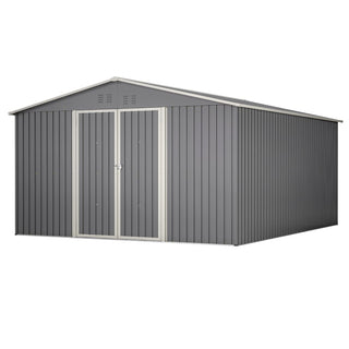 11x13 FT Metal Storage Shed with Reinforced Floor Frame, Large Outdoor Garden Tool Shed with Lockable Doors, 4 Air Vents & Weatherproof Design for Patio & Backyard