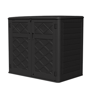 360 Gal. Outdoor Resin Storage Cabinet, Large Storage Shed with Floor, Double Doors, Lockable Lid & Soft-Close Hinges – Black