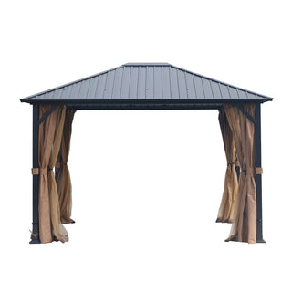 10x12 FT Heavy-Duty Hardtop Gazebo with Galvanized Steel Roof & Mosquito Netting for Patio & Backyard