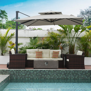 10FT Aluminum Cantilever Patio Umbrella with Removable LED Light Strips for Outdoor Shade