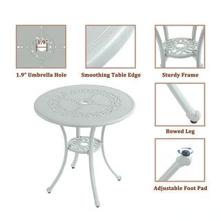 25" Round Ivory Cast Aluminum Outdoor Bistro Table with 1.9" Umbrella Hole, Standard Height for Patio, Balcony & Garden