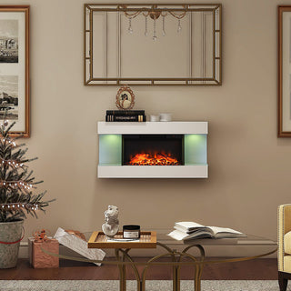 32"/50"/60"/72" Wall-Mounted Electric Fireplace with Suspended LED Lighting, Modern Indoor Fireplace for Living Room
