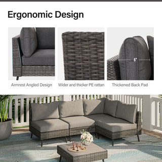 5 Pieces All-Weather PE Wicker Outdoor Sectional Sofa Set, Rattan Patio Conversation Set with Thick Cushions and Coffee Table