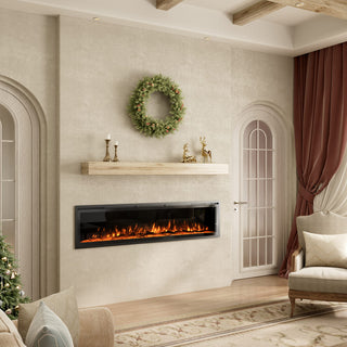 50/60/72-Inch Wall-Mounted & Recessed Electric Fireplace with Overheat Protection, Black