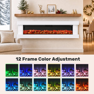 32"/50"/60"/72" Wall-Mounted Electric Fireplace with Suspended LED Lighting, Modern Indoor Fireplace for Living Room