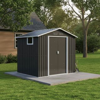 7x4.3 FT Metal Garden Shed with Window, Outdoor Storage Shed in Coal Grey, Heavy-Duty Weatherproof Steel Tool House for Backyard, Patio & Lawn