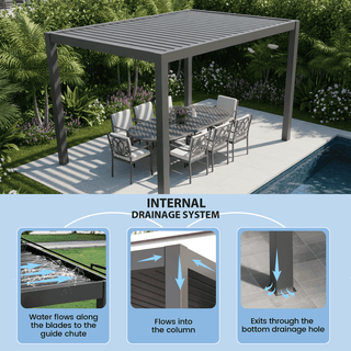 Aluminum Pergola Gazebo with Adjustable Louvered Roof & LED