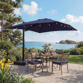 10x13FT Aluminum Cantilever Patio Umbrella with 1100LBS Wheeled Base, 360° Rotation & Stepless Tilt, UV50+ Waterproof Canopy
