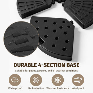 Heavy-Duty Fan-Style Cantilever Umbrella Base, 4-Panel Refillable Stand (Water/Sand up to 220 lbs), Weatherproof HDPE with Metal Lock Hooks, Stackable & Portable Design