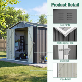 8X12 FT Metal Outdoor Storage Shed – Lockable Garden Tool Shed with Durable Aluminum Frame