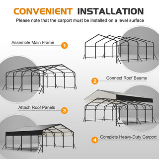 20' x 20' Heavy-Duty Galvanized Steel Carport Canopy with Triangle Reinforced Frame, UV-Proof Waterproof Shelter for Car, SUV, Boat & Tractor