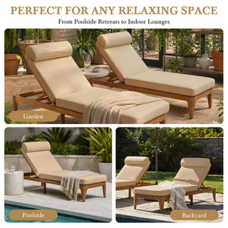 Outdoor Wood Chaise Lounge Chair, Adjustable Patio Recliner with Multi-Position Backrest, Sun Lounger for Poolside, Deck & Garden