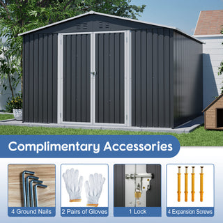 10 x 10 FT Heavy-Duty Outdoor Metal Storage Shed, Large Garden Tool Shed with Updated Reinforced Frame & Lockable Double Doors for Backyard
