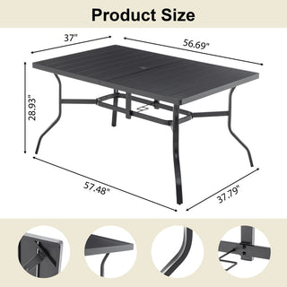 Outdoor Dining Table for 6, Powder-Coated Steel Slat Patio Table with 2.16" Umbrella Hole, Anti-Slip Pads & All-Weather E-Coated Frame for Garden & Poolside