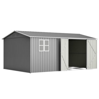 14x10 FT Large Outdoor Metal Storage Shed, 780 Cu. Ft. Garden Tool Shed with Double Doors, Built-In Foundation Frame & Air Vents, Galvanized Steel Sloped Roof for Backyard, Patio & Garden