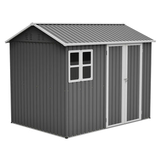 8x6 Ft Heavy-Duty Steel Storage Shed with Window, Lockable Doors & Sloped Roof, Outdoor Garden Tool Shed for Backyard, Patio & Lawn – Dark Gray